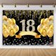 thumbnail image 3 of Fondo para fiesta de cumpleaños número 18 con globos con purpurina dorada y negra para niños y niñas de 18 años para fondos de fotografía, 3 of 5