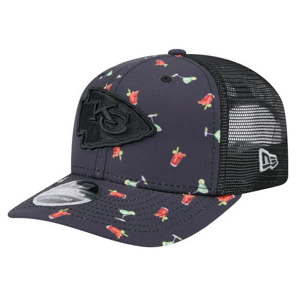 Men's-New Era Navy/Black Kansas City Chiefs Adventure Drinks Pattern 9SEVENTY Stretch-Snap Hat