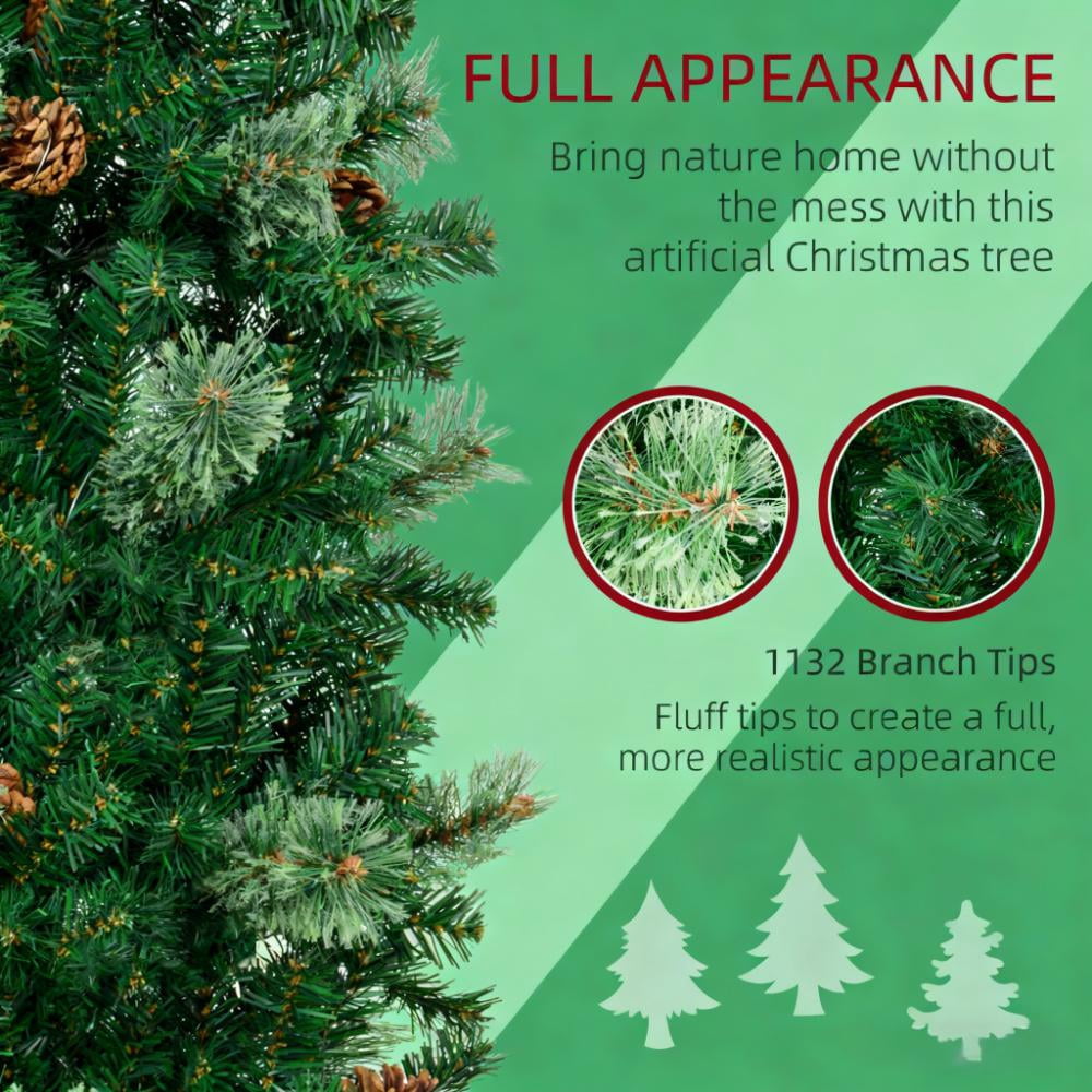 Slim Pine Needles Xmas Tree, 7.5 Foot Pencil Artificial Christmas Tree with Realistic Branches