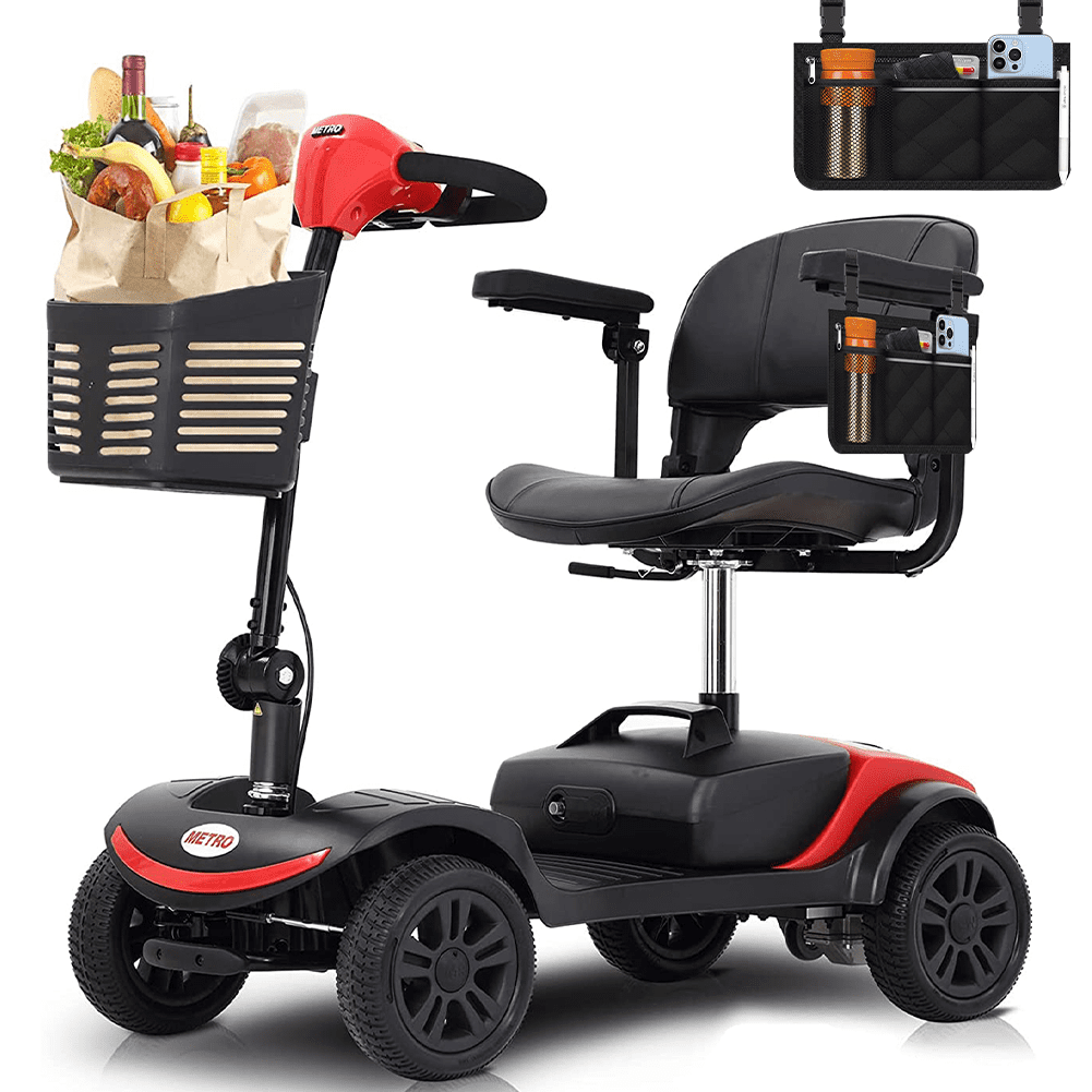 Foldable 4 Wheels Mobility Scooter with Side Bag, Electric Powered Wheelchair Device Compact