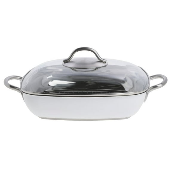 HUBERT White Stainless Steel Casserole Dish with Glass Lid - 11"L x 11"W x 2 2/5"H