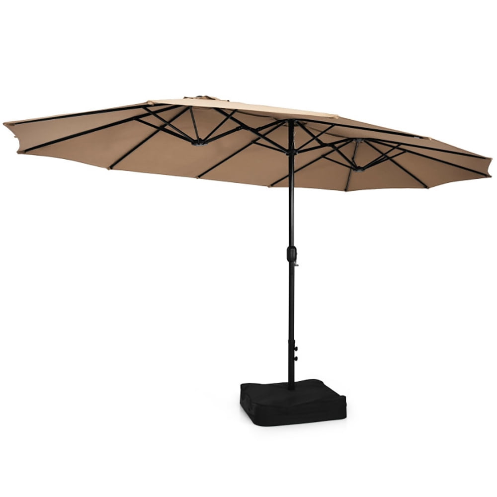 Aimee Lii 15 Feet Double-Sided Twin Patio Umbrella with Crank and Base, Sunbrella Patio Umbrellas, Brown