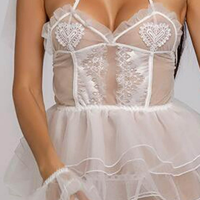 Bras for Women Sexy Lingerie for Women Women Sexy See-Through Net Yarn  White Bridal Gown Pajamas Nightdress Set Women's Lingerie Push up Bras for