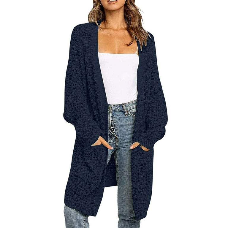 HAPIMO Rollbacks Stylish Cable Knit Dual Pocket Cardigan Long