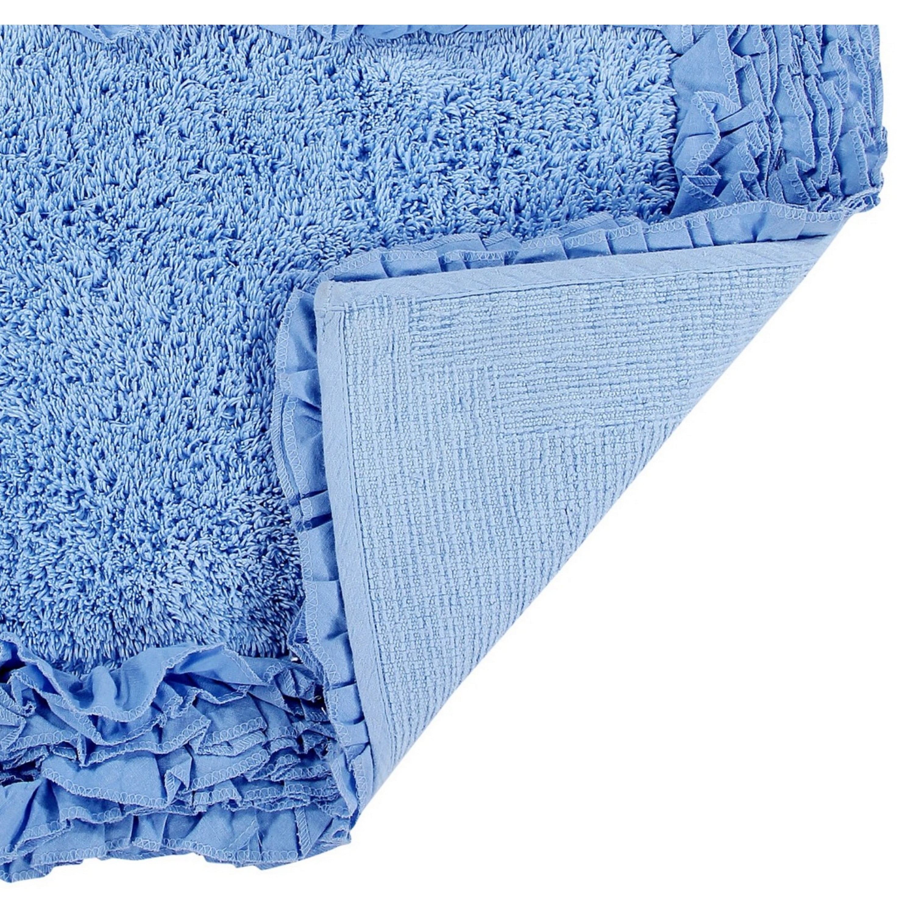 Better Trends 3 Piece Bathroom Rug Set 100% Cotton, Extra Soft, Water Absorbent & Non Slip Bath Mat, Ruffle Border, (Blue) Shaggy Border Collection
