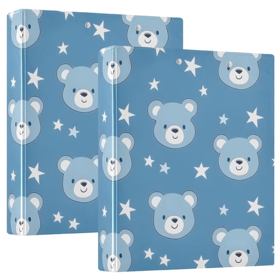 Baby Bear Face and Star Hardcover 3 Ring Binder 1.5” Round Rings Letter Size Paper Pockets for School Office Supplies