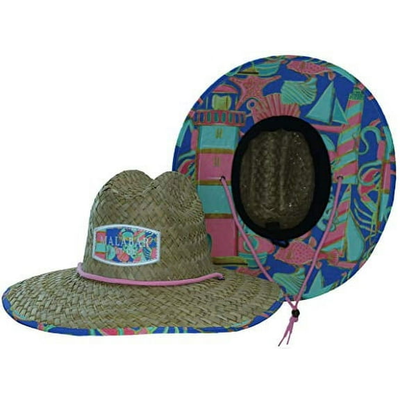 Woman's Sun Hat, Light House Straw Hat with Fabric Pattern Print Lifeguard Hat, Beach, Ocean, Pool, Walking, and Outdoor, Summer Hat, Fits All, Malabar Hat Co