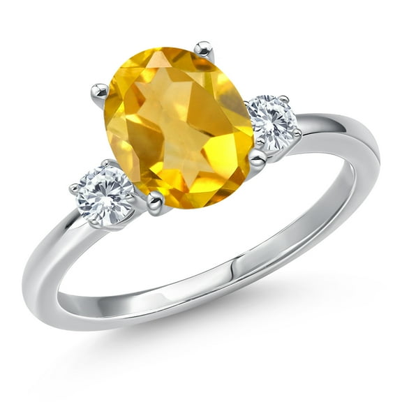 Gem Stone King 14K White Gold Yellow Citrine and Moissanite Engagement Ring for Women | 2.60 Cttw | Oval 10X8MM | Gemstone November Birthstone | Size 6