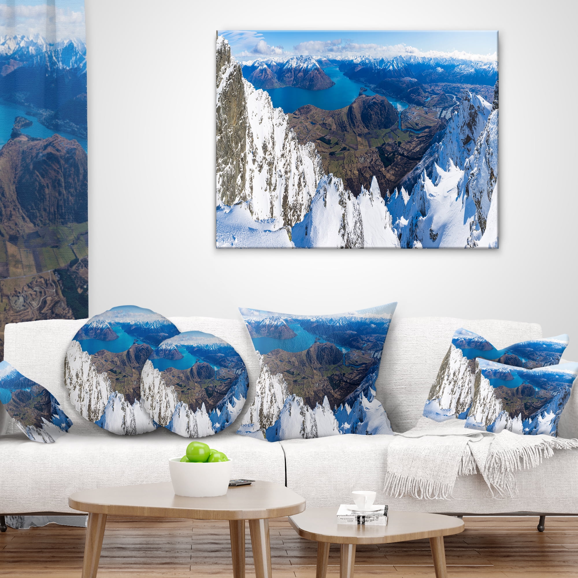 Designart Frankton and Lake Aerial View Panorama - Landscape Printed Throw Pillow - 18x18