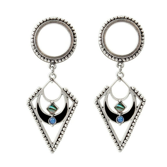 Ear Plugs Triangle Dangle Antique look Design with Synthetic Opal. Sold By Pair