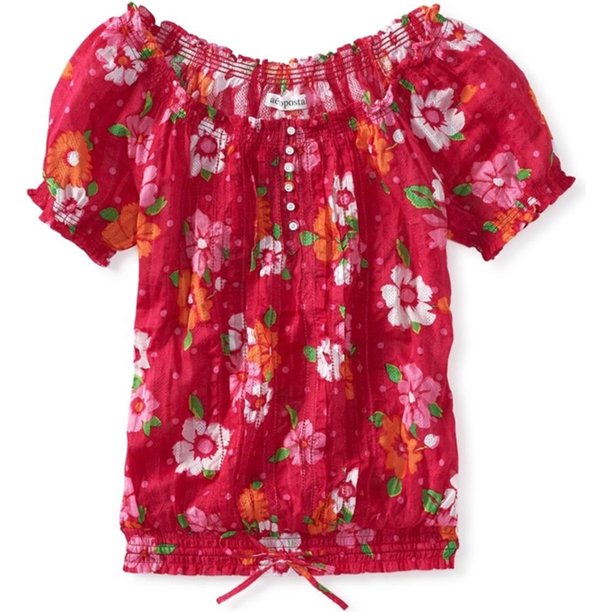 Camiseta henley campesina floral Aeropostale para mujer rosa grande