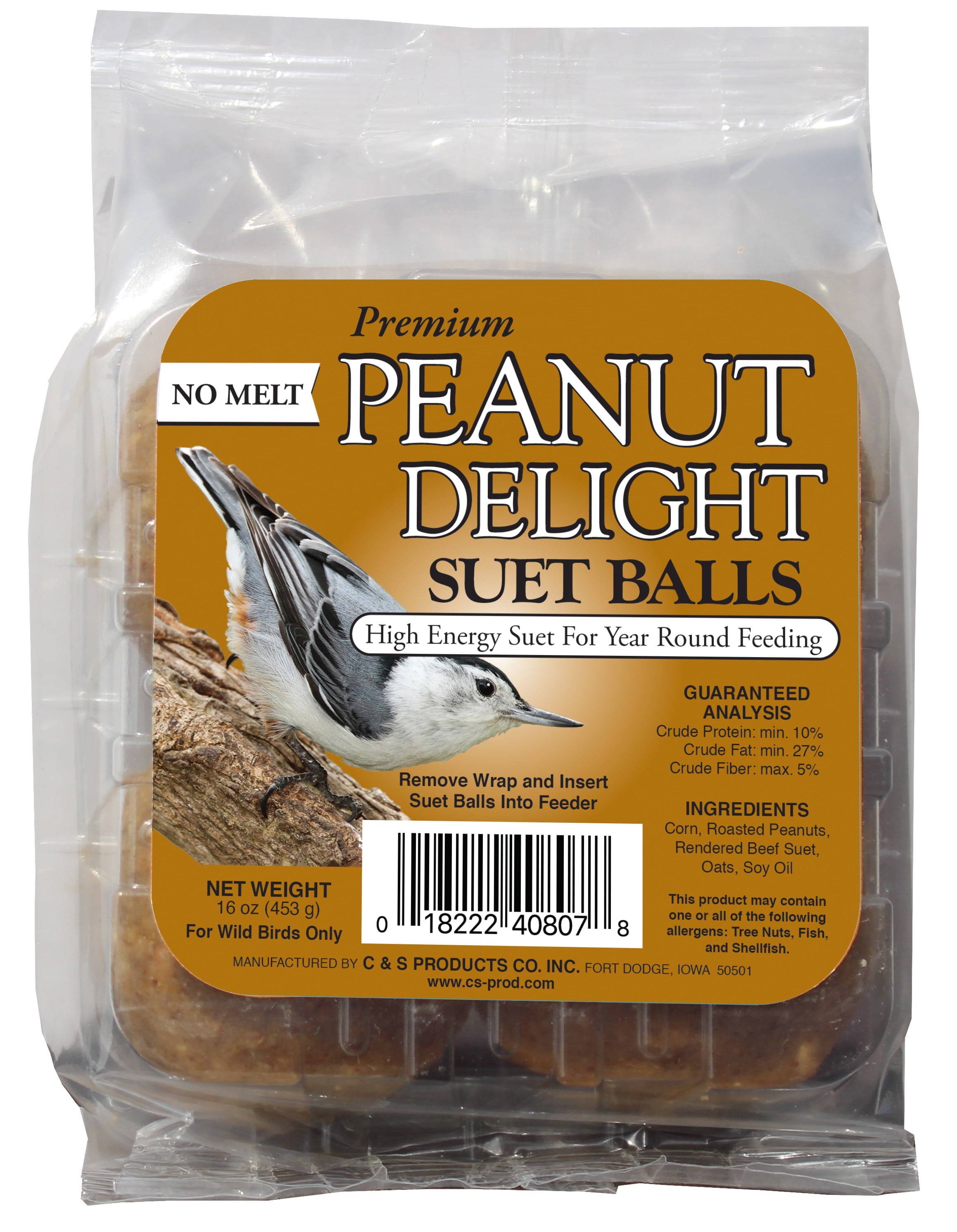 C&S Peanut Delight Nomelt Suet Balls., 1 lb, Wild Bird Food Walmart