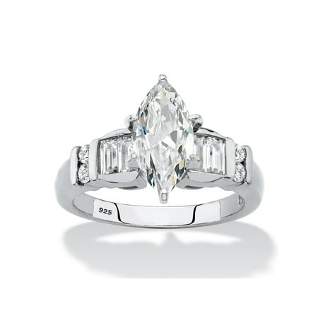 - Marquise-Cut and Baguette Cubic Zirconia Engagement Ring 2.57 TCW in Platinum over Sterling Silver