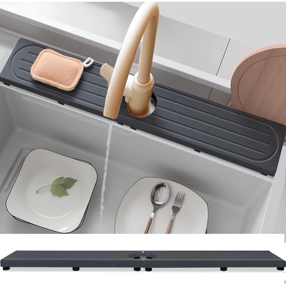 Fast Drying Stone Faucet Mat for Kitchen Sink with Raised Feet, Water Absorbent Diatomite Stone Sink Tray, Faucet Sink Splash Guard, Prevents Moisture Buildup, Durable Protector for Bathroom Counter
