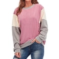 thumbnail image 2 of Gibobby Sudadera con forro polar Mujer Nueva blusa de manga larga con cuello redondo para otoño e invierno, suéter de Color en contraste, abrigo, suéteres para mujer (Rosa, M), 2 of 5