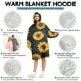 thumbnail image 5 of Black Sunflower Gray Petal Pattern Wearable Oversized Blanket,Wearable Blanket Hoodie for Adults,Cozy Hooded Blankets with Super Pockets,Super Warm Fuzzy Pullover for Women & Men, 5 of 6