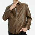 thumbnail image 4 of LOVZFMLL Jackets for Men Man Solid Color Button Washed Leather Jacket Lapel Coat, 4 of 5