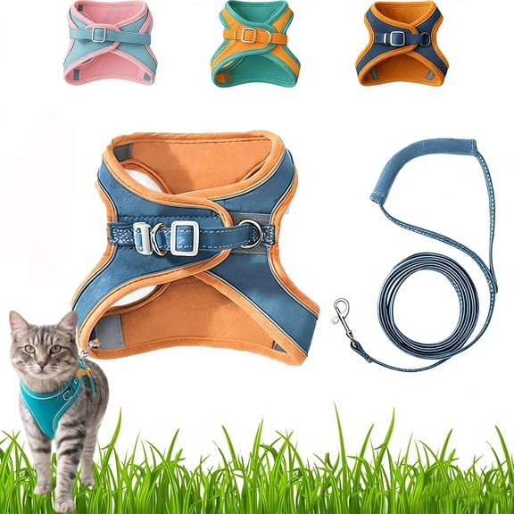 Cat Harness,Escape Proof Cat Harness with Leash,Cat Harness and Leash Set,Adjustable Soft Mesh Vest with Reflective Suede,Dual-Closure Safe Quick Wear for Small Cats dog (Blue, XL (15-20 lb))