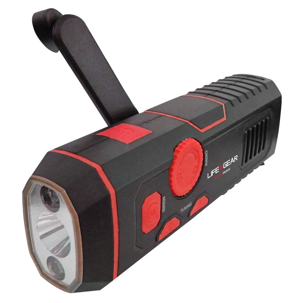 Life+Gear Usb Rechargeable Crank LED Flashlight with FM Radio & Siren