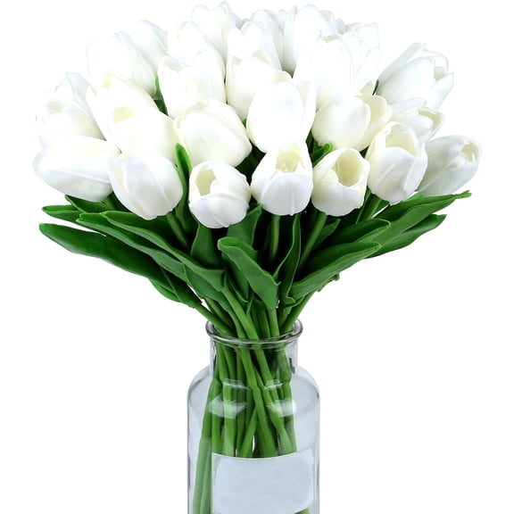 White Flowers Artificial Tulips Fake Silk Flowers " in Bulk Home Kitchen Mother's Day Spring Easter Wedding Decor Bouquet Decorations Floral Arrangements Real Touch Flower