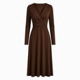 thumbnail image 6 of Ashirexll Long Sleeve Dress for Women A-Line Wrap Style Long Sleeve V-Neck Solid Color Dress with Cross Over Waist, 6 of 7