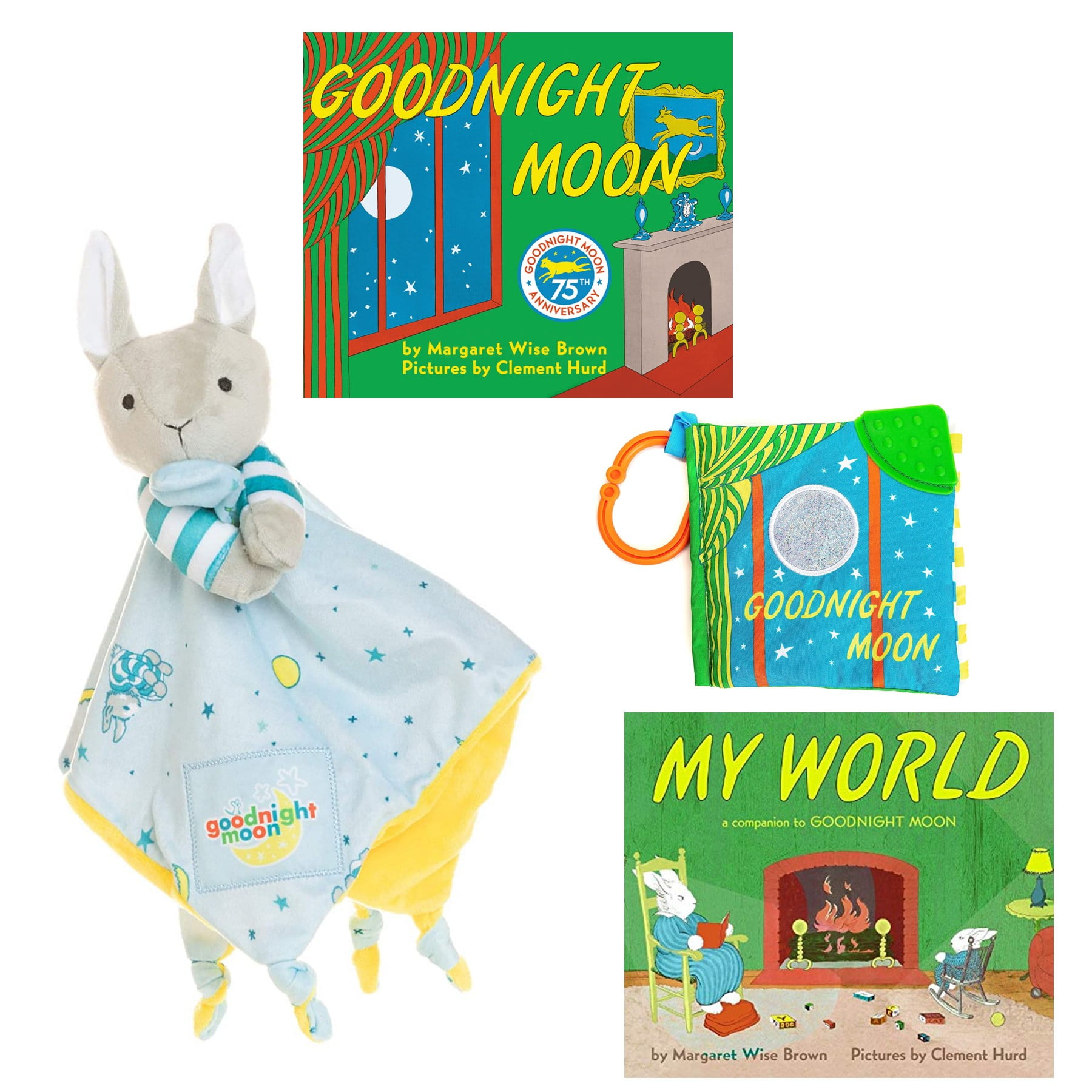 Goodnight Moon My World Gift Set – Board Books by Margaret Wise Brown, Good Night Moon Lovey Bunny Stuffed Animal, and Soft Book Toy with On The Go Clip (A Classic, Sweet Dreams Bedtime Set) Larger
