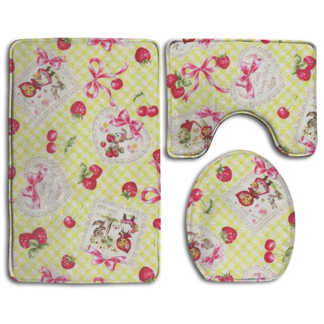 ABPHQTO Cereza fresa Juego de alfombras de baño de 3 piezas Alfombra de baño Alfombra de contorno y tapa de inodoro