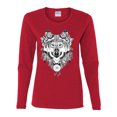 thumbnail image 2 of Drawn Tribal Wolf Animal Lover Womens Graphic Long Sleeve T-Shirt, Red, Small, 2 of 3