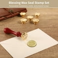 thumbnail image 4 of Blessing Wax Seal Stamp Set - Wooden Handle with 6 Copper Stamps, Includes Love, Thank You, Happy Birthday, With You | Present Box with Brown Ribbons for Invitations, Letters, Wedding Decor, 4 of 5