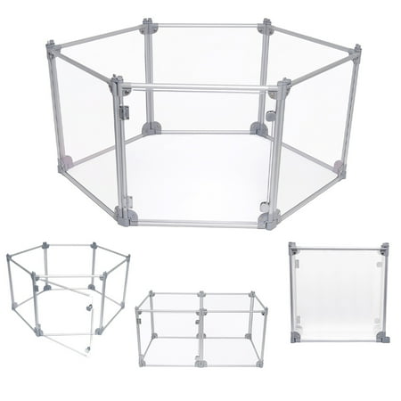 Front Row Foldable Dog Playpen Pen  Durable Indoor Outdoor Portable Crate Kennel Safe Accessories for Puppy  Cat  Bunny  Pet for Play Exercise Rest with Clear Transparent Panels and Silver Rods