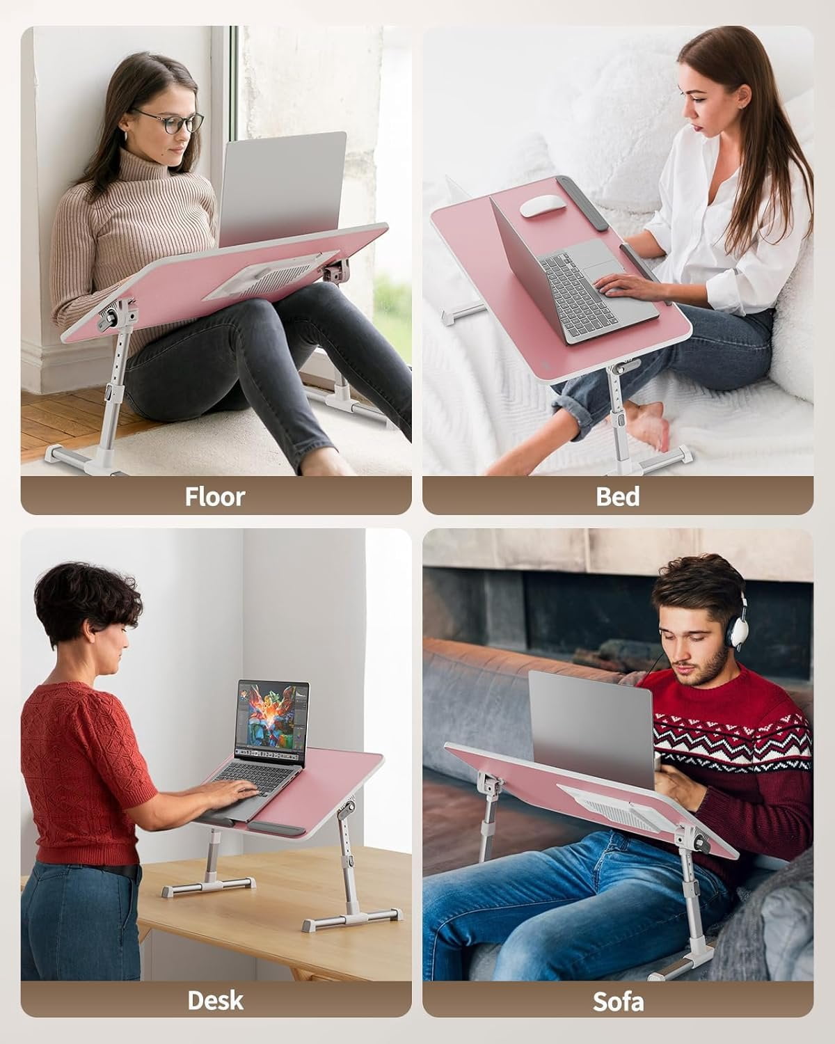 Laptop Desk for Bed with Cooling Fan,  Height & Angle Adjustable Laptop Stand for Bed, Lap Desk Tray Table, Lightweight Foldable Portable  Table