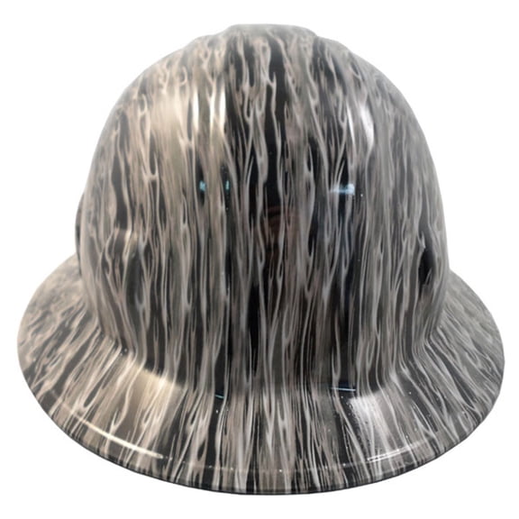 Silver Flame Hydro Dipped Hard Hats Full Brim Style with 4 Pt Suspension