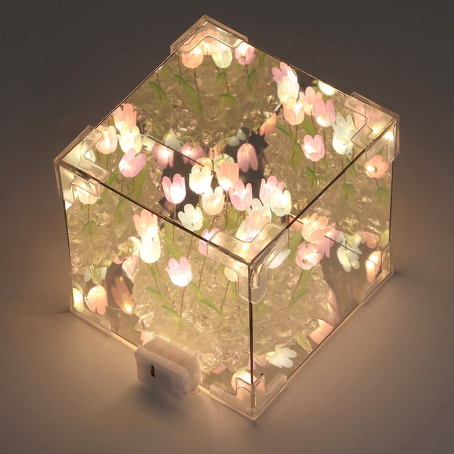 Luz Nocturna Tulip Cube, Lámpara Decorativa De Espejo Tulip Cube Para Aniversarios