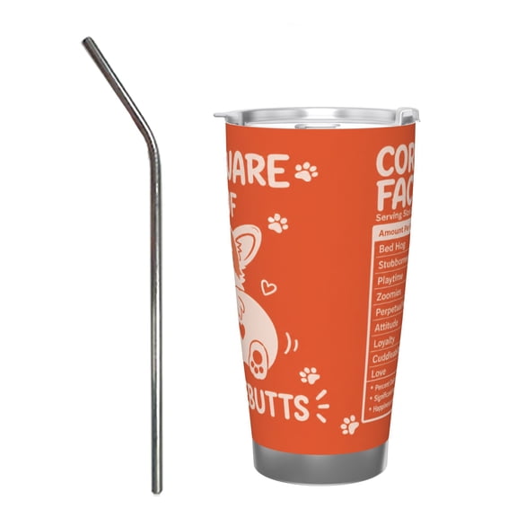 20oz Corgi Facts Wigglebutts Funny Insulated Tumbler with Handle and Straw Travel Cup Car Cup with Stainless Steel Straw