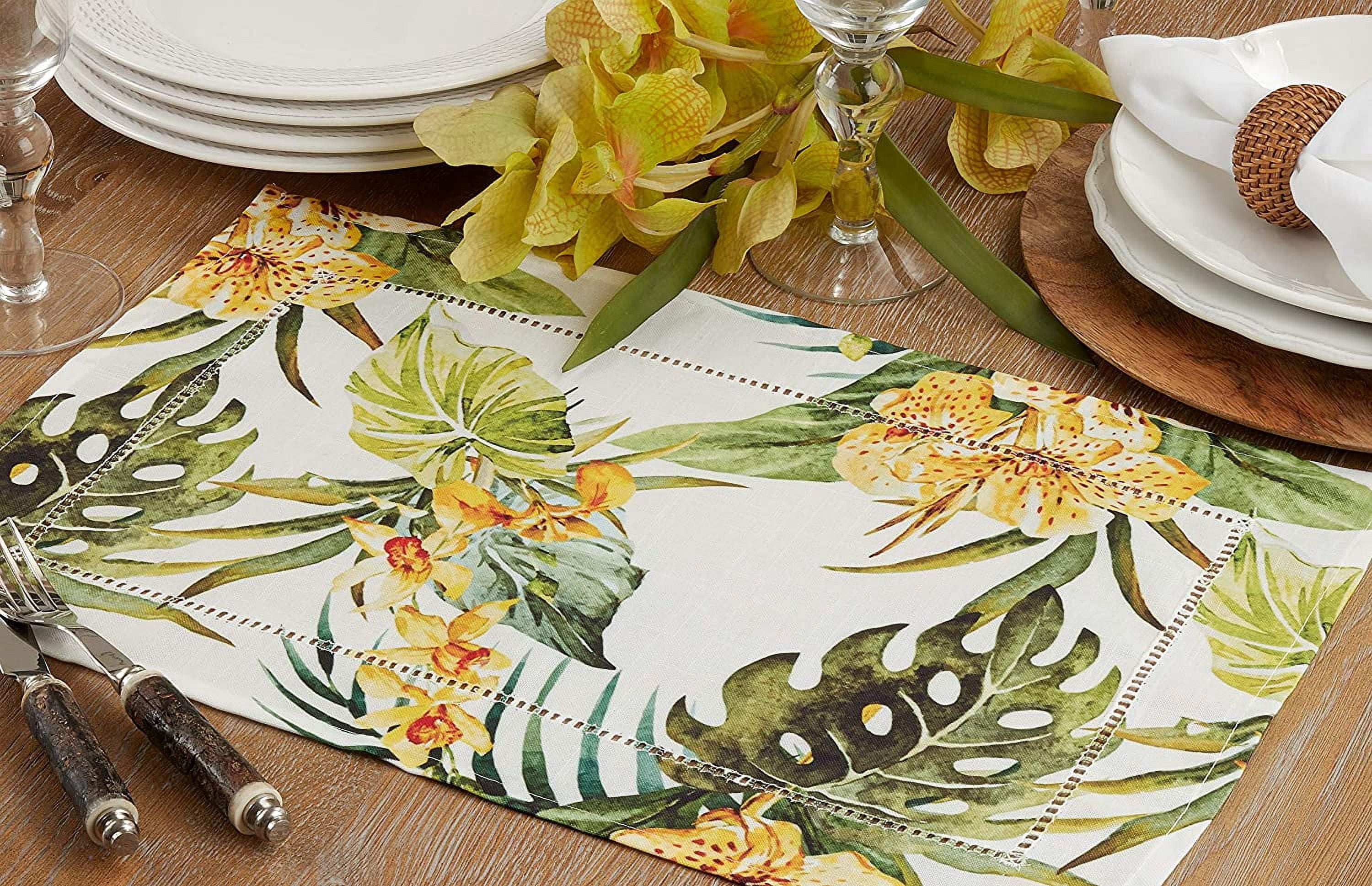 Saro Lifestyle Tropical Flower Hemstitch Placemat - Thumbnail 2
