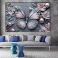 thumbnail image 2 of Mudket Framed Wall Art Ready to Hang, Blue Gray Pearl Butterfly Floral Wall Decor, Botanical Flower Canvas Print, Wall Pictures for Living Room Bedroom Office, for Home Decor - 12"L x 8"W, 2 of 10