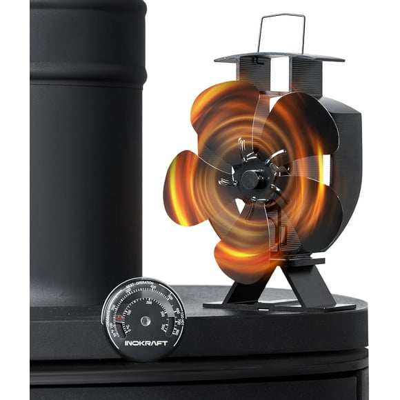 Stove Fan for Wood/Log Burner/Fireplace, Wood Stove Fan Heat Powered Which Needs no Electricity, Holiday Gift, Bring You Warm in Winter, Include Thermometer