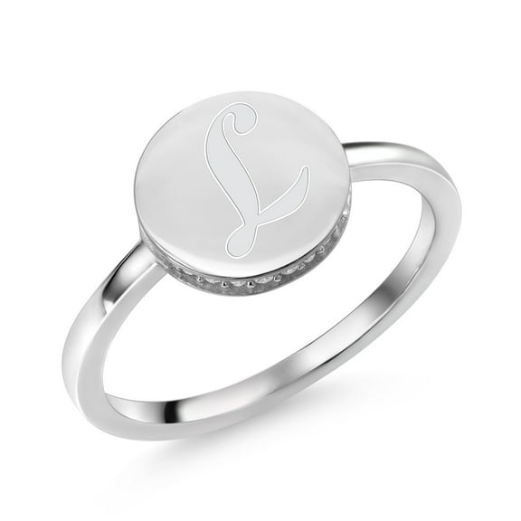 Gem Stone King 925 Sterling Silver Round Moissanite Signet Wedding Statement Promise Anniversary Ring for Women (0.12 Cttw, Size 6)