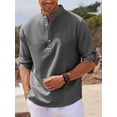 thumbnail image 6 of Lumento Men Henley Shirt Long Sleeve Hippie Casual Beach T Shirts Fishing Shirts Roll Up Basic Shirt Tops Dark Gray 2XL, 6 of 7