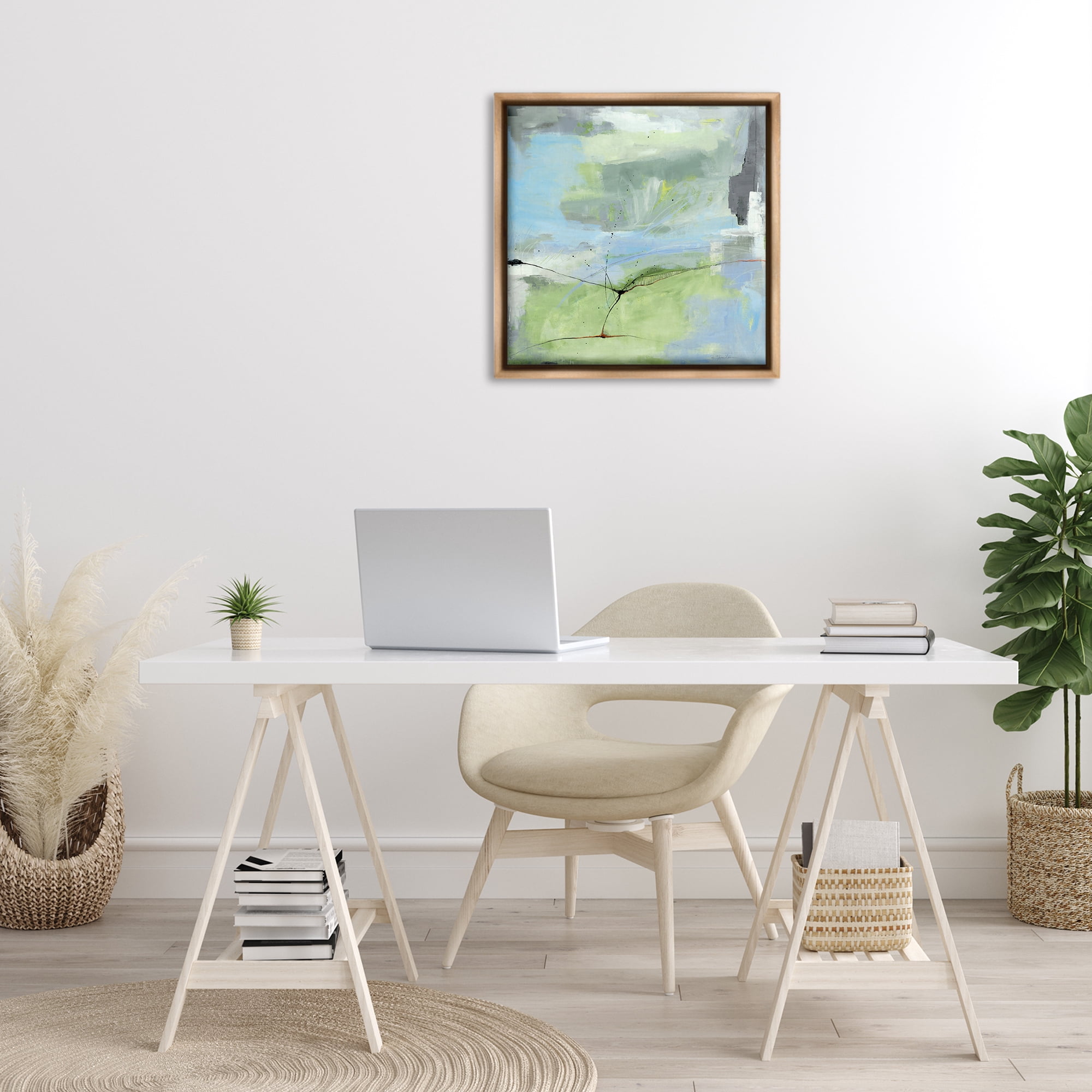 Stupell Industries Abstraction with Streaked Line Abstract Painting Brown Floater Framed Canvas Art Print Wall Art, 25 x 25