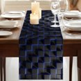 thumbnail image 3 of Blue Black Cubes Short Table Runner 36 Inches Long, Modern Geometric Abstract Art Cotton Linen Table Runners Dresser Scarves, Fabric Tabletop Scarf Furniture Cover for Home Dinner Party Decor 13"x36", 3 of 9
