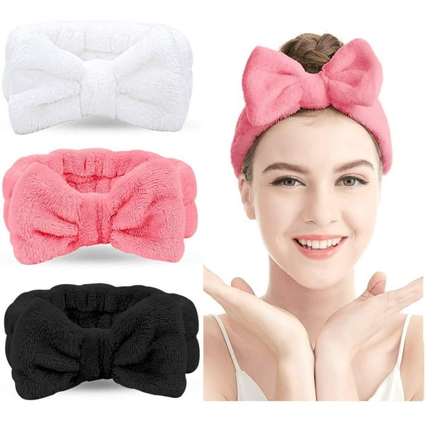 Spa Headband \u2013 Bow Hair Band Women Facial Makeup Head Band Soft Coral  Fleece Head Wraps (Multi-colored F) 