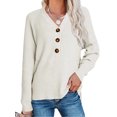 thumbnail image 2 of Honganda Women Loose Style Sweater, Solid Color Long Sleeve V-neck Knitwear,Women's Pullover Sweaters, 2 of 5