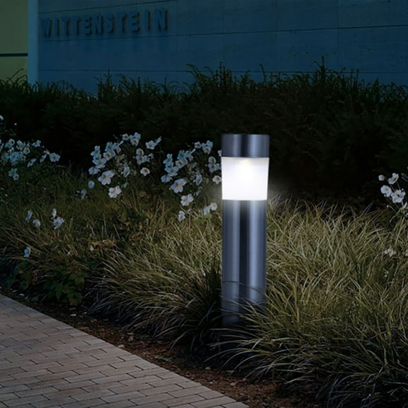 HEMOTON Practical Solar Power Lawn Light Stainless Steel Light Outdoor Cylindrical Pin Lamp