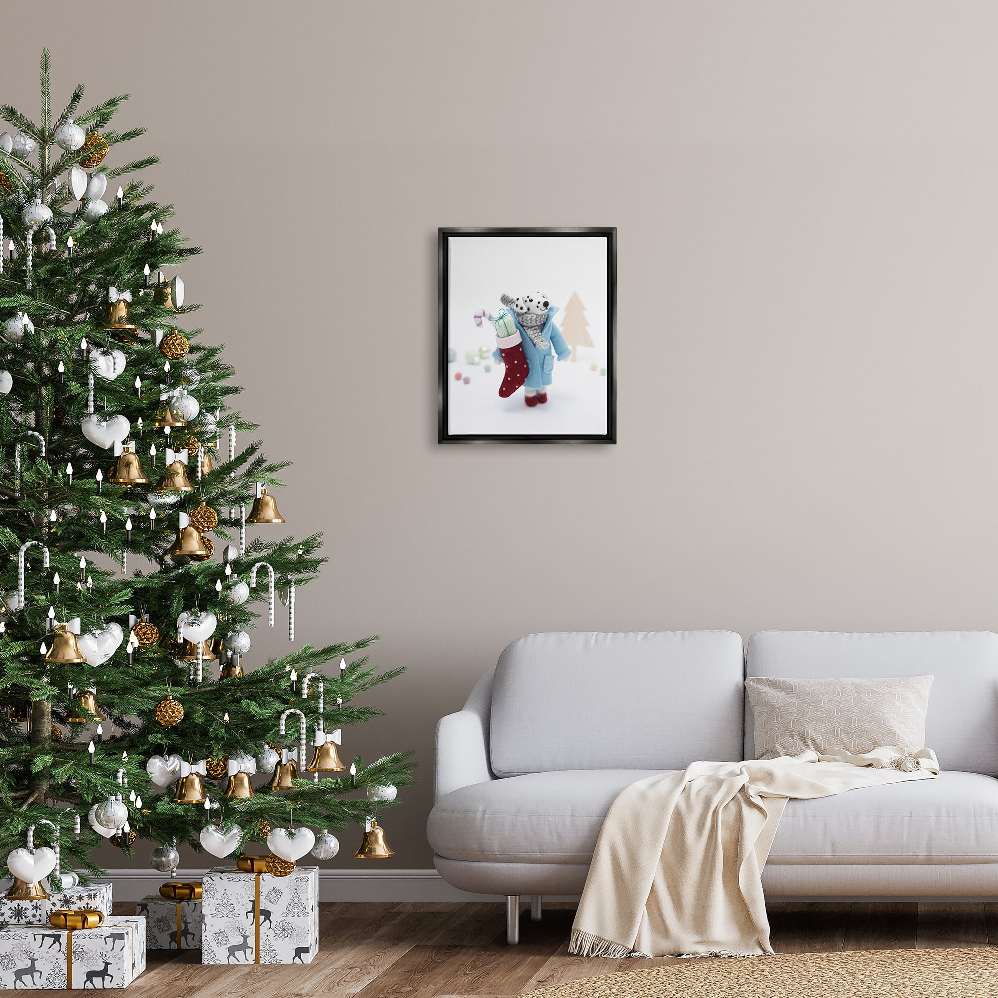 Stupell Industries Dalmatian Christmas Stocking Scene Holiday Photography Black Floater Framed Art Print Wall Art