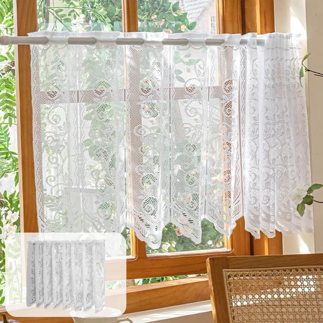 Fufafayo 2Pcs Romantic Printed Kitchen Curtain, Cute Spring Summer Bright Decor, Short Translucent Coffee Shop Window Valance, Polyester Rod Pocket Curtain for Kitchen Bedroom