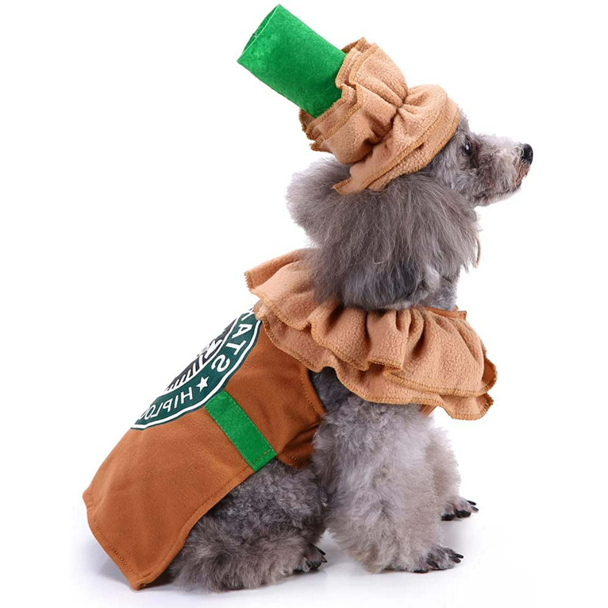 Latte Dog Costume Halloween Funny Iced Coffee Dog Costume Puppy Latte Mocha Fancy Dress Up Winter Warm Cosplay Outfits for Small Medium Dogs Adorable 4 Legs Latte Hooded Coat Pajama X Large