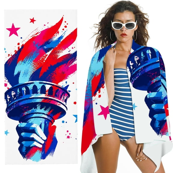 RKSupls Oversized Microfiber Beach Towel - Liberty Torch Brush Stroke Print, Ultra-Soft Microfiber Ideal for Bathroom, beach , Soft Super Absorbent- 30x60 in