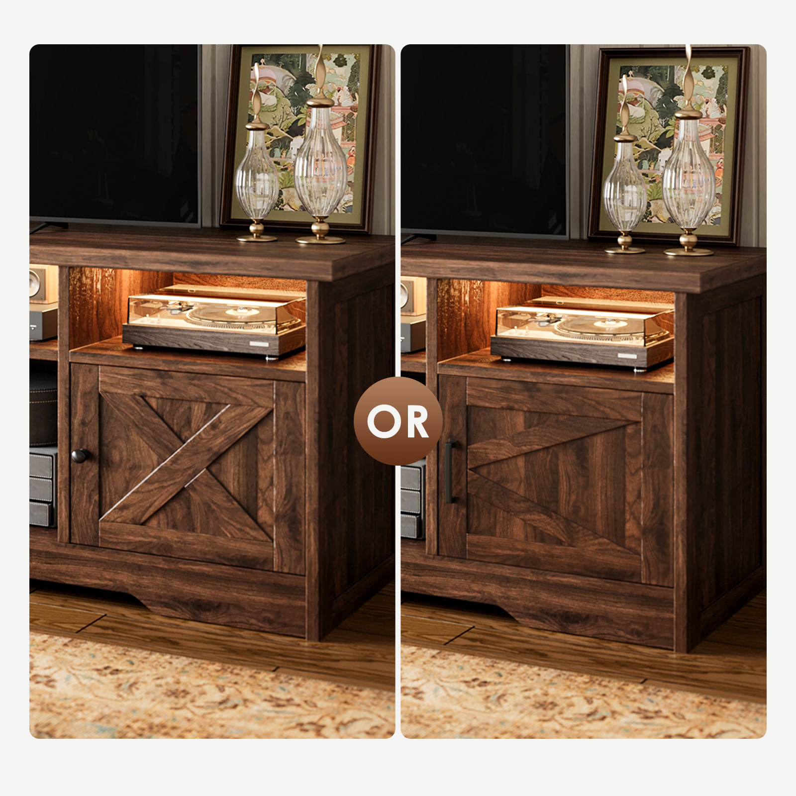 Casacomoda Farmhouse LED TV Stand for 65 Inch TV, Walnut photo 6