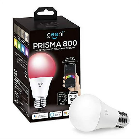 Geeni Prisma 800 2700K Dimmable A19/E26 Smart Light Bulb, Color Changing RGBW LED, 1-Pack